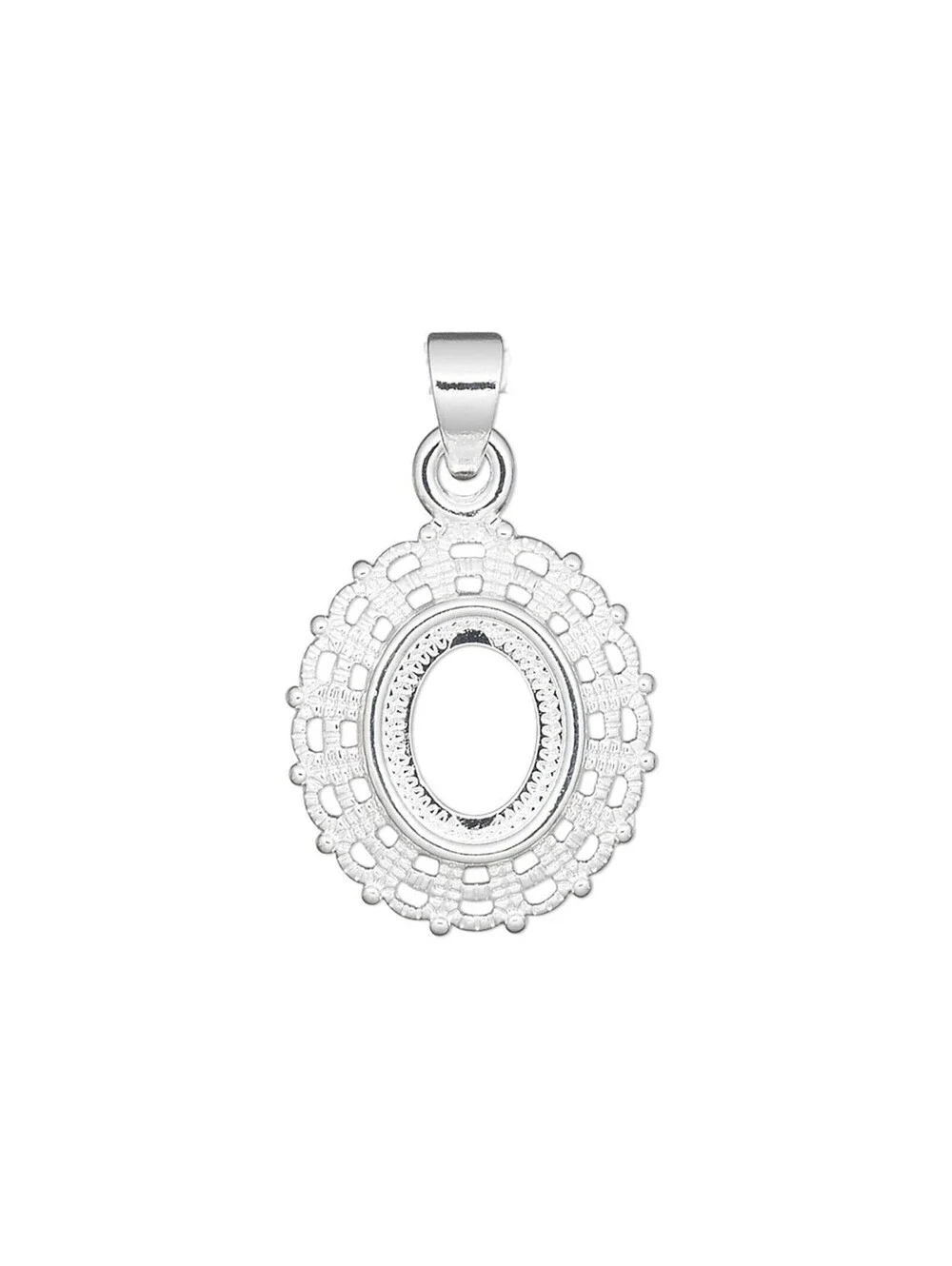 Silver Plated Fancy Filigree 10x8mm Oval Cabochon Pendant Setting with Bail
